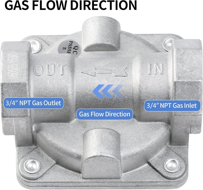 Awoco BurnTouch Gas Regulator 7015-4010 1/2 PSIG 3/4" NPT Natural Gas and Liquid Propane NAT 4" - LPG 10" WC, for Gas Ranges - Image 3